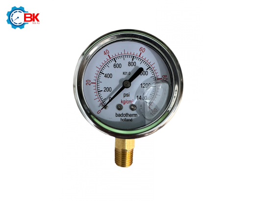 Đồng hồ áp suất Badotherm D63mm 0-100kg/cm2 chân đứng ren 1/4″NPT