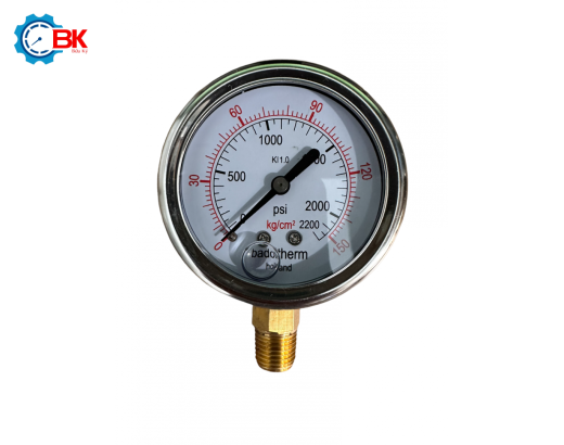 Đồng hồ áp suất Badotherm D63mm 0-150kg/cm2 chân đứng ren 1/4″NPT
