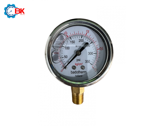 Đồng hồ áp suất Badotherm D63mm 0-25kg/cm2 chân đứng ren 1/4″NPT