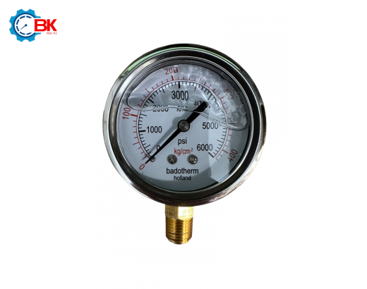 Đồng hồ áp suất Badotherm D63mm 0-400kg/cm2 chân đứng ren 1/4″NPT