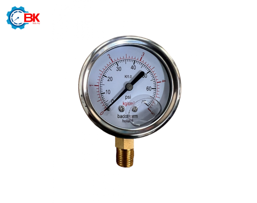 Đồng hồ áp suất Badotherm D63mm 0-5kg/cm2 chân đứng ren 1/4″NPT