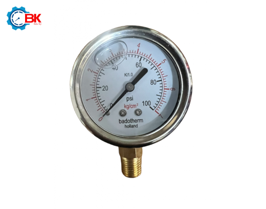Đồng hồ áp suất Badotherm D63mm 0-7kg/cm2 chân đứng ren 1/4″NPT