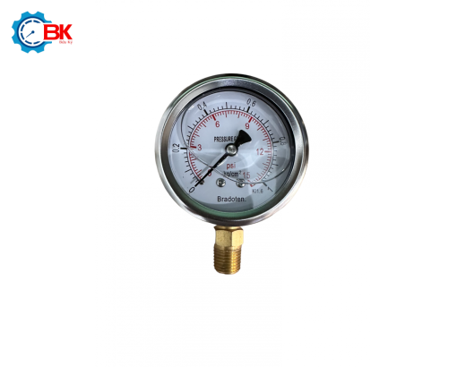 Đồng hồ áp suất Bradoten D63mm 0-1kg/cm2 chân đứng ren 1/4″NPT