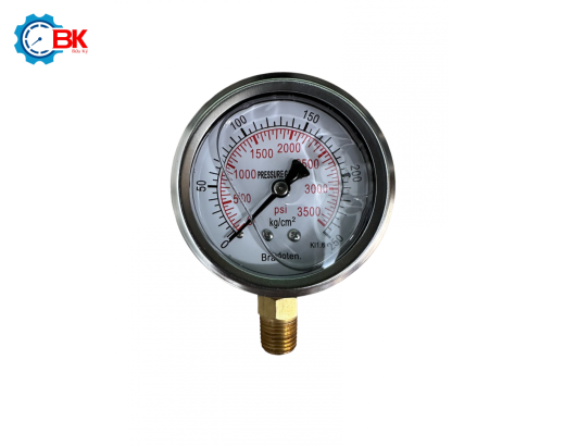 Đồng hồ áp suất Bradoten D63mm 0-250kg/cm2 chân đứng ren 1/4″NPT