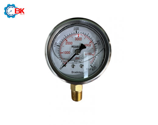 Đồng hồ áp suất Bradoten D63mm 0-400kg/cm2 chân đứng ren 1/4″NPT