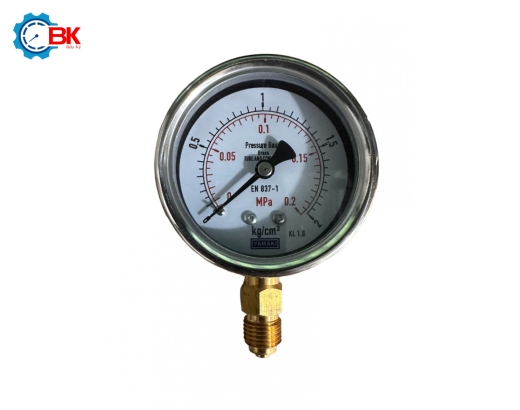 Đồng hồ áp suất Yamaki D63mm 0-0,2Mpa vỏ inox chân đồng ren 1/4"BSP