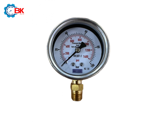 Đồng hồ áp suất Yamaki D63mm 0-100bar vỏ inox chân đồng ren 1/4"NPT