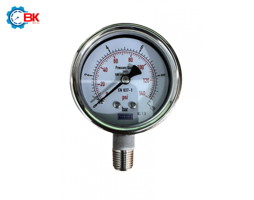 Đồng hồ áp suất Yamaki D63mm 0-10bar Inox316SS toàn bộ chân đứng ren 1/4"NPT