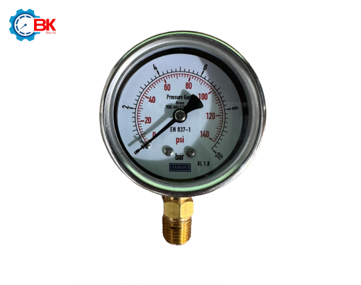 Đồng hồ áp suất Yamaki D63mm 0-10bar vỏ inox chân đồng ren 1/4"NPT