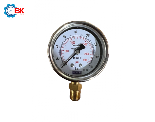 Đồng hồ áp suất Yamaki D63mm 0-160bar vỏ inox chân đồng ren 1/4"NPT