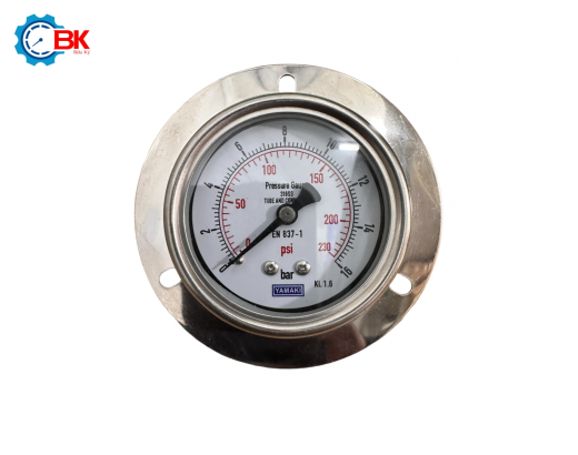 Đồng hồ áp suất Yamaki D63mm 0-16bar Inox316SS toàn bộ chân sau ren 1/4"NPT