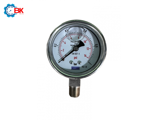 Đồng hồ áp suất Yamaki D63mm 0-1bar Inox316SS toàn bộ chân đứng ren 1/4"NPT