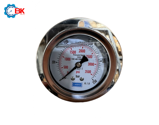 Đồng hồ áp suất Yamaki D63mm 0-250bar Inox316SS toàn bộ chân sau ren 1/4"NPT
