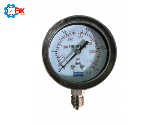 Đồng hồ áp suất Yamaki D63mm 0-25bar Inox304 toàn bộ chân đứng ren 1/4"BSP