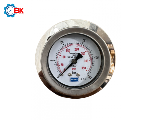 Đồng hồ áp suất Yamaki D63mm 0-25bar Inox316SS toàn bộ chân sau ren 1/4"NPT