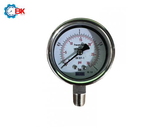 Đồng hồ áp suất Yamaki D63mm 0-2bar Inox316SS toàn bộ chân đứng ren 1/4"NPT