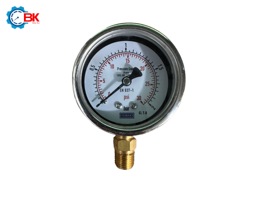 Đồng hồ áp suất Yamaki D63mm 0-2bar vỏ inox chân đồng ren 1/4"NPT