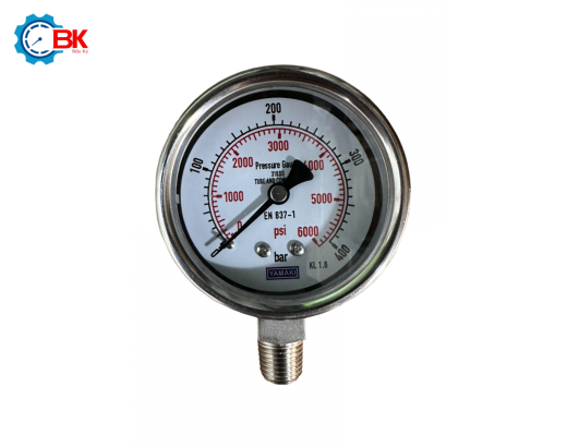 Đồng hồ áp suất Yamaki D63mm 0-400bar Inox316SS toàn bộ chân đứng ren 1/4"NPT