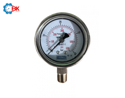 Đồng hồ áp suất Yamaki D63mm 0-40bar Inox316SS toàn bộ chân đứng ren 1/4"NPT