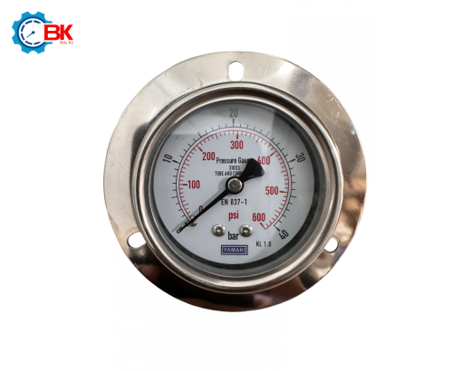 Đồng hồ áp suất Yamaki D63mm 0-40bar Inox316SS toàn bộ chân sau ren 1/4"NPT