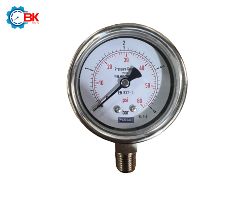 Đồng hồ áp suất Yamaki D63mm 0-4bar Inox316SS toàn bộ chân đứng ren 1/4"NPT