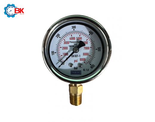 Đồng hồ áp suất Yamaki D63mm 0-600bar vỏ inox chân đồng ren 1/4"NPT
