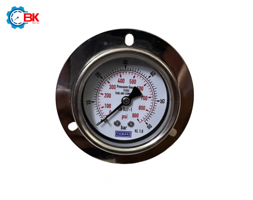 Đồng hồ áp suất Yamaki D63mm 0-60bar Inox316SS toàn bộ chân sau ren 1/4"NPT