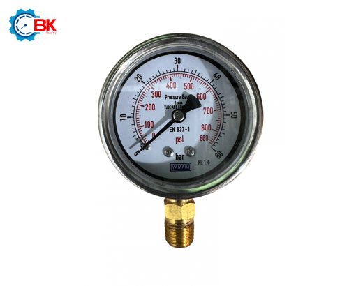 Đồng hồ áp suất Yamaki D63mm 0-60bar vỏ inox chân đồng ren 1/4"NPT