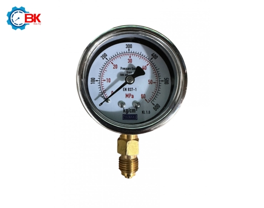 Đồng hồ áp suất Yamaki D63mm 0-60Mpa vỏ inox chân đồng ren 1/4"BSP