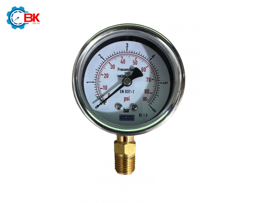 Đồng hồ áp suất Yamaki D63mm 0-6bar vỏ inox chân đồng ren 1/4"NPT