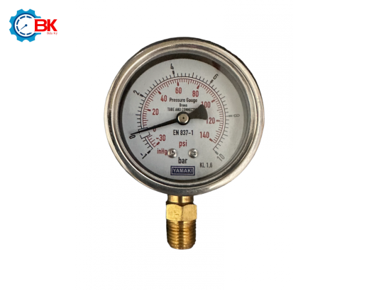Đồng hồ áp suất Yamaki D63mm -1+10bar vỏ inox chân đồng ren 1/4"NPT