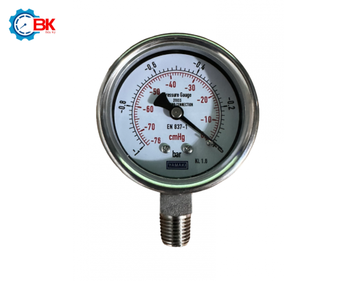 Đồng hồ áp suất Yamaki D63mm -1-0bar Inox316SS toàn bộ chân đứng ren 1/4"NPT