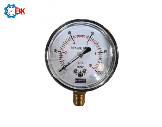 Đồng hồ áp suất thấp Yamaki D63mm 0-100mbar vỏ thép ren đồng 1/4"NPT
