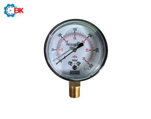 Đồng hồ áp suất thấp Yamaki D63mm 0-300mbar vỏ thép ren đồng 1/4"NPT