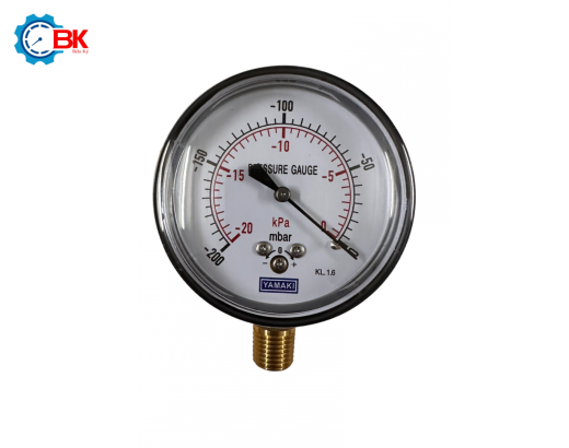 Đồng hồ áp suất thấp Yamaki D63mm -200-0mbar vỏ thép ren đồng 1/4"NPT