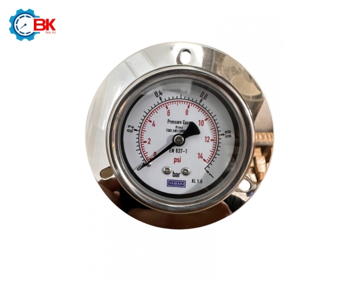Đồng hồ áp suất D63mm 0-1bar vỏ inox chân đồng chân sau 1/4"NPT