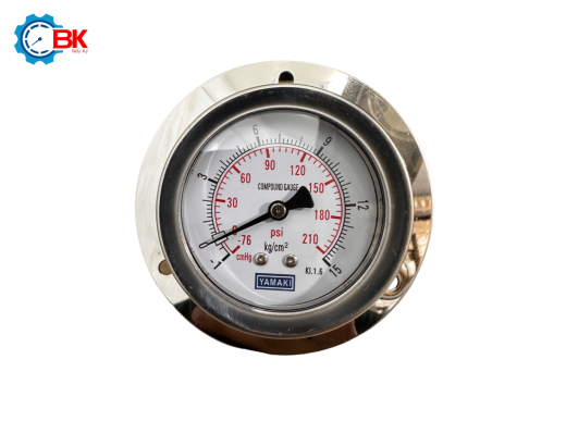 Đồng hồ áp suất NH3 Yamaki D63mm -1+15kg/cm2 chân sau ren 7/16"UNF