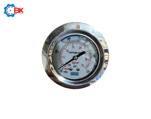 Đồng hồ áp suất NH3 Yamaki D63mm -1+35kg/cm2 chân sau ren 7/16"UNF