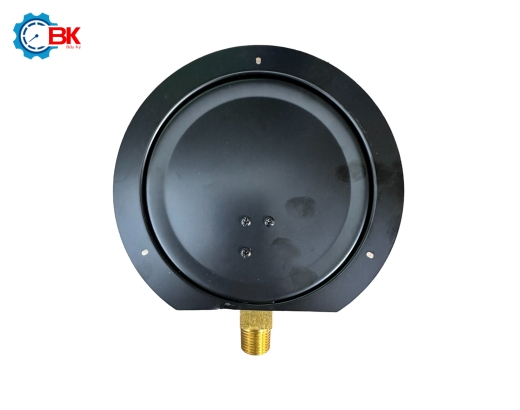 Đồng hồ áp suất hơi D200mm 0-10bar vỏ thép đen chân đồng 1/2"NPT